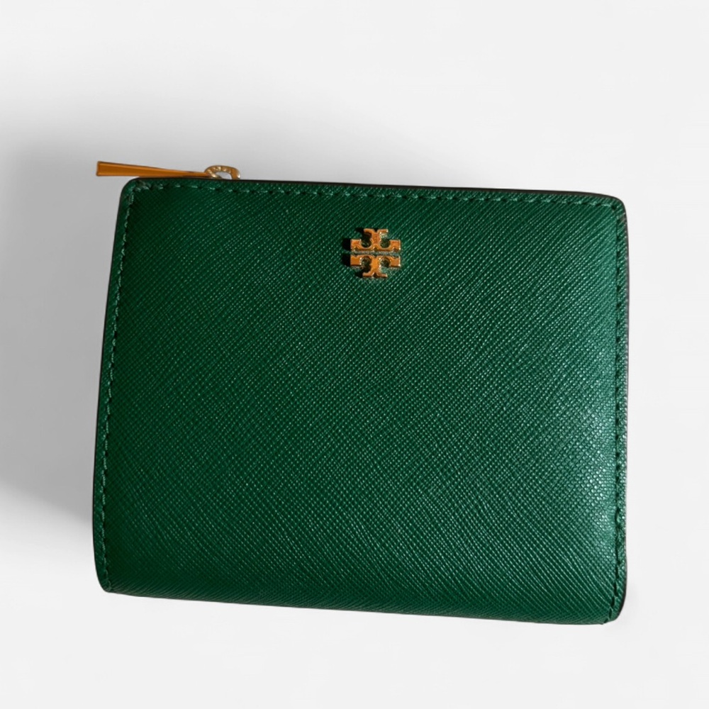 Tory Burch Emerald Green Wallet with Gold Accent